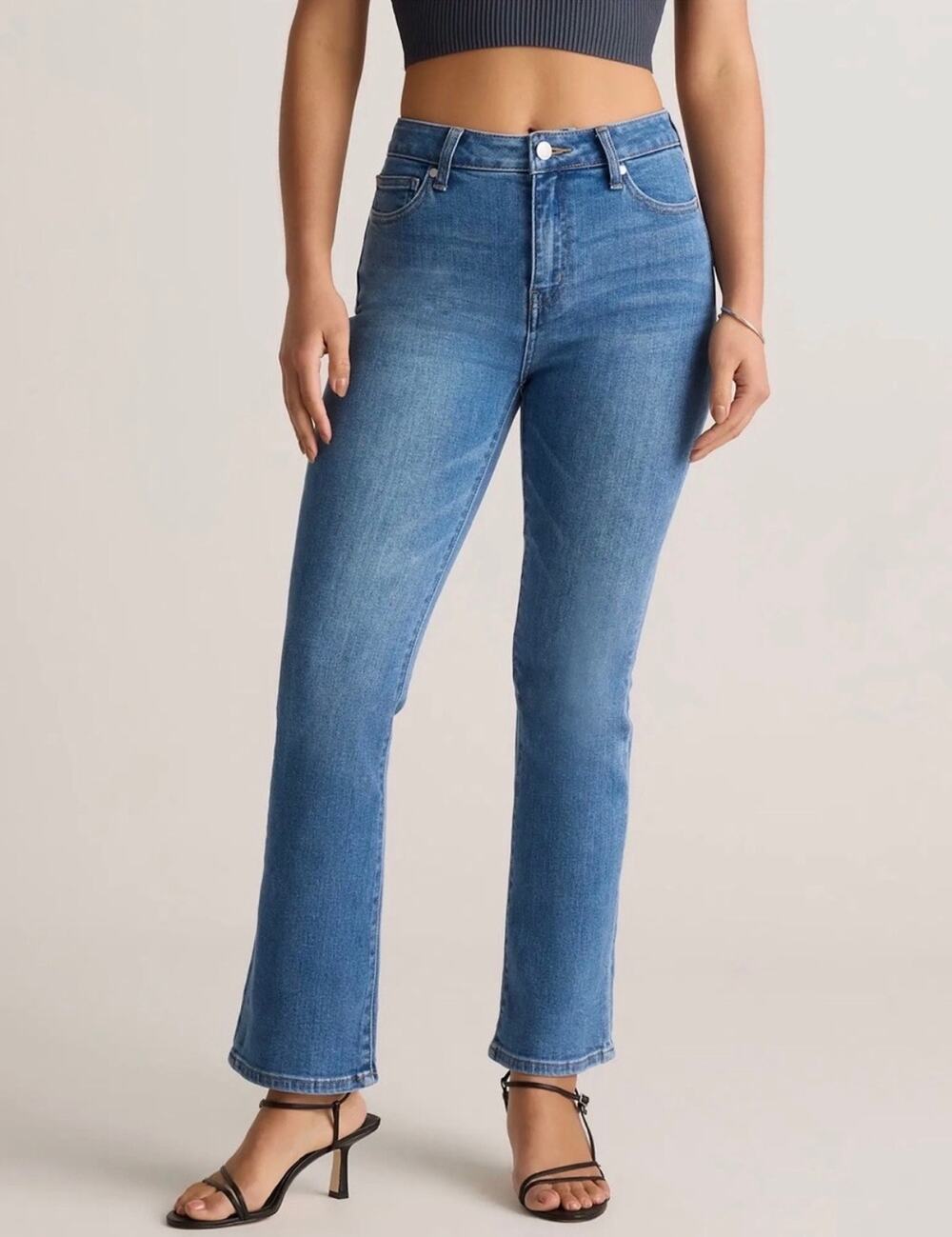 Quince Bella Stretch Kick Flare Jeans Seaside Blue Size 32x 28"